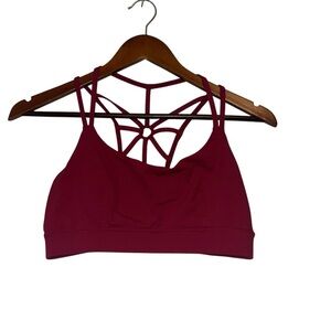 Women's Dark Berry Red Strappy Back Sports Bra